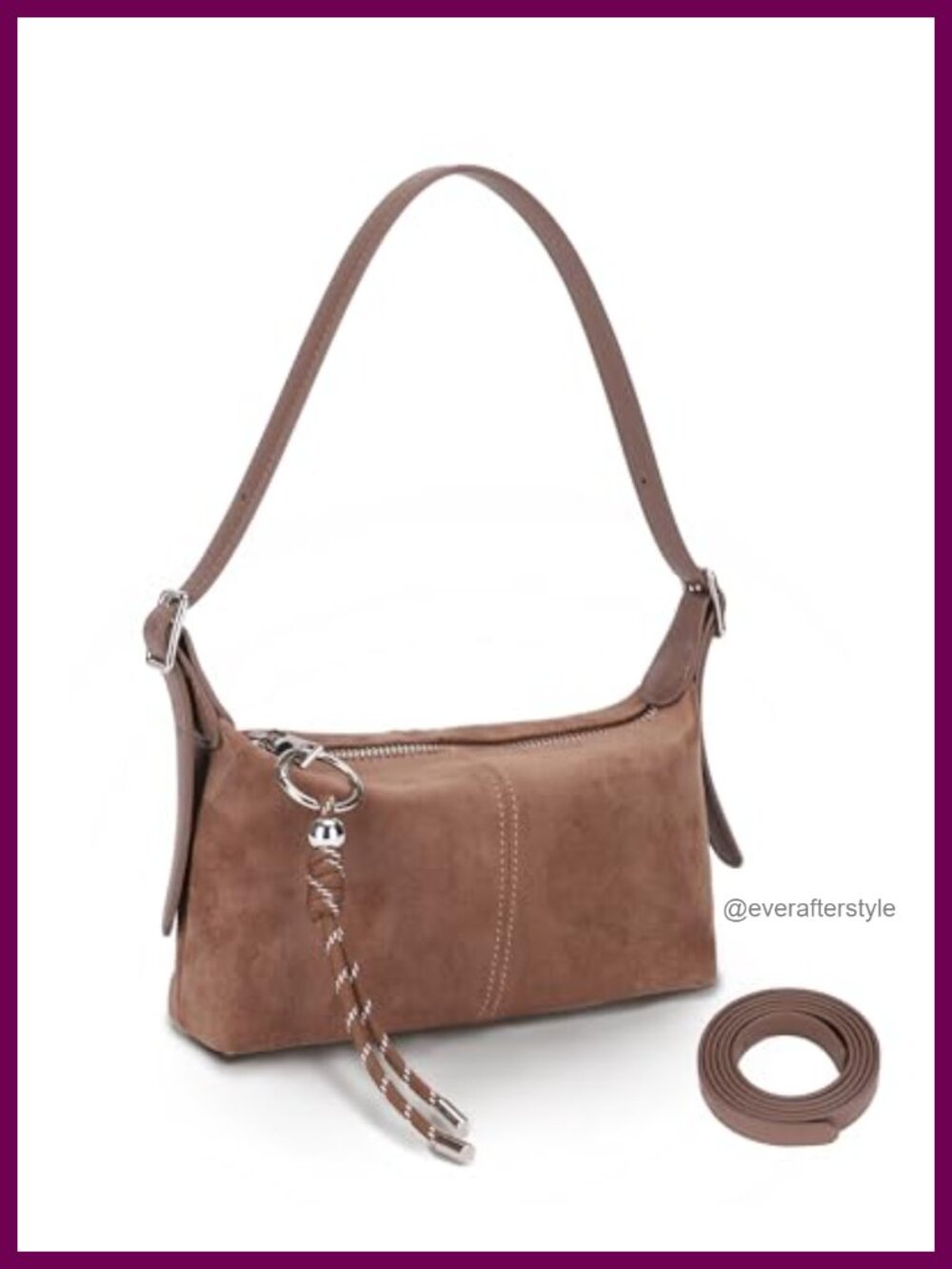 Mini Slouchy Crossbody Shoulder Bag with Keychain Charm Vegan Leather Purse
